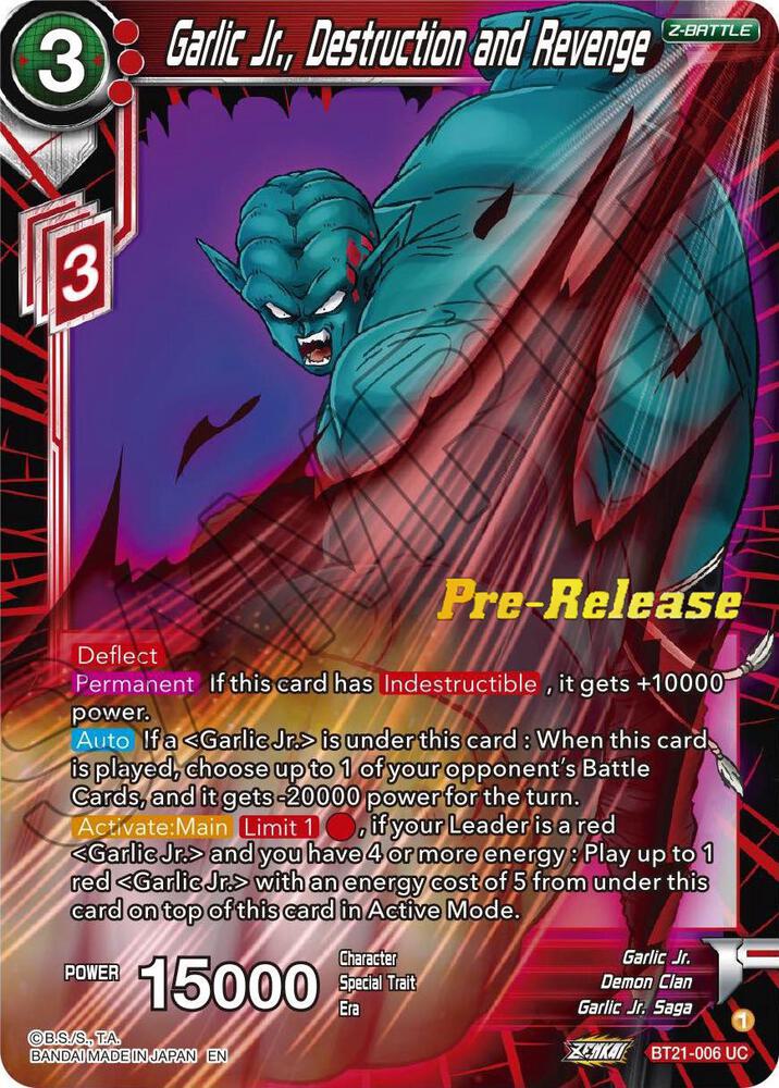 Garlic Jr Destruction and Revenge BT21-006 Wild Resurgence Pre-Release Cards Dragonball Super card