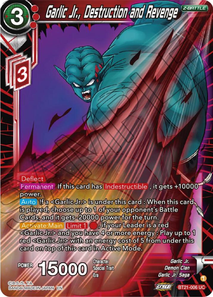 Garlic Jr Destruction and Revenge Foil BT21-006 Wild Resurgence Dragonball Super card