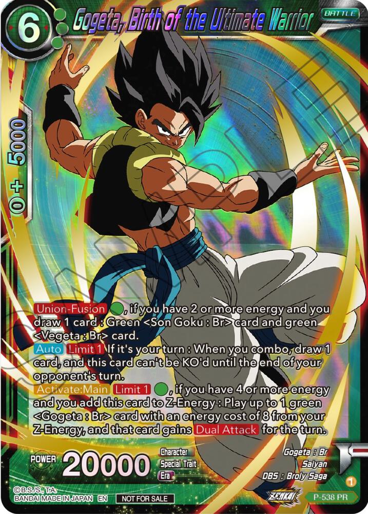 Gogeta Birth of the Ultimate Warrior Championship Selection Pack 2023 Vol2 Gold Stamped Shatterfoil P-538 Tournament Promotion Cards Dragonball Super card