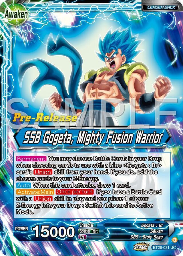 Gogeta SSB Gogeta Mighty Fusion Warrior BT26-031 Ultimate Advent Pre-Release Cards Dragonball Super card