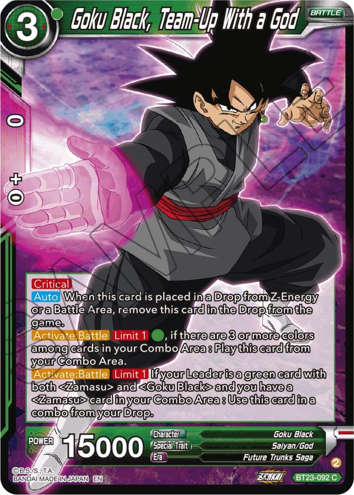Goku Black Team Up With a God Foil BT23-092 Perfect Combination Dragonball Super card