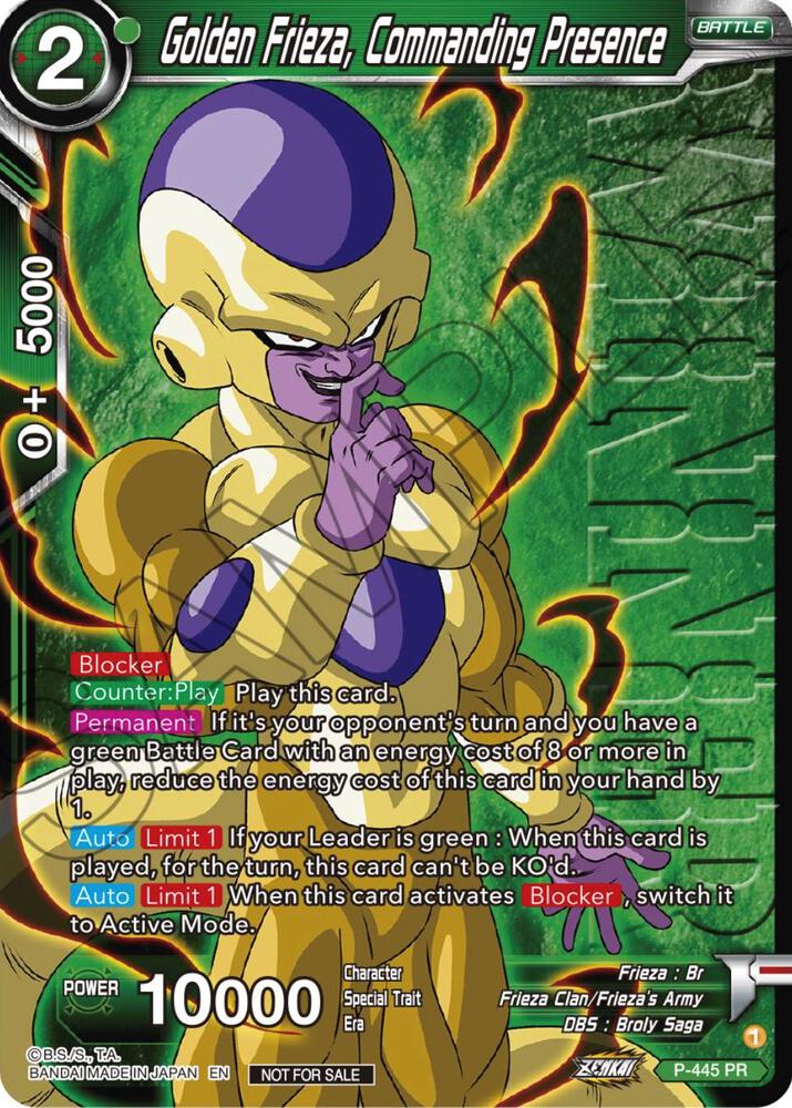 Golden Frieza Commanding Presence Winner P-445 Tournament Promotion Cards Dragonball Super card