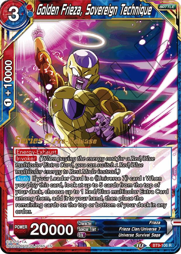 Golden Frieza Sovereign Technique BT9-106 Universal Onslaught Pre-Release Cards Dragonball Super card