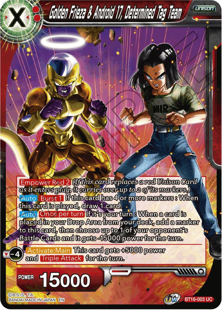 Golden Frieza and Android 17 Determined Tag Team Foil BT16-003 Realm of the Gods Dragonball Super card