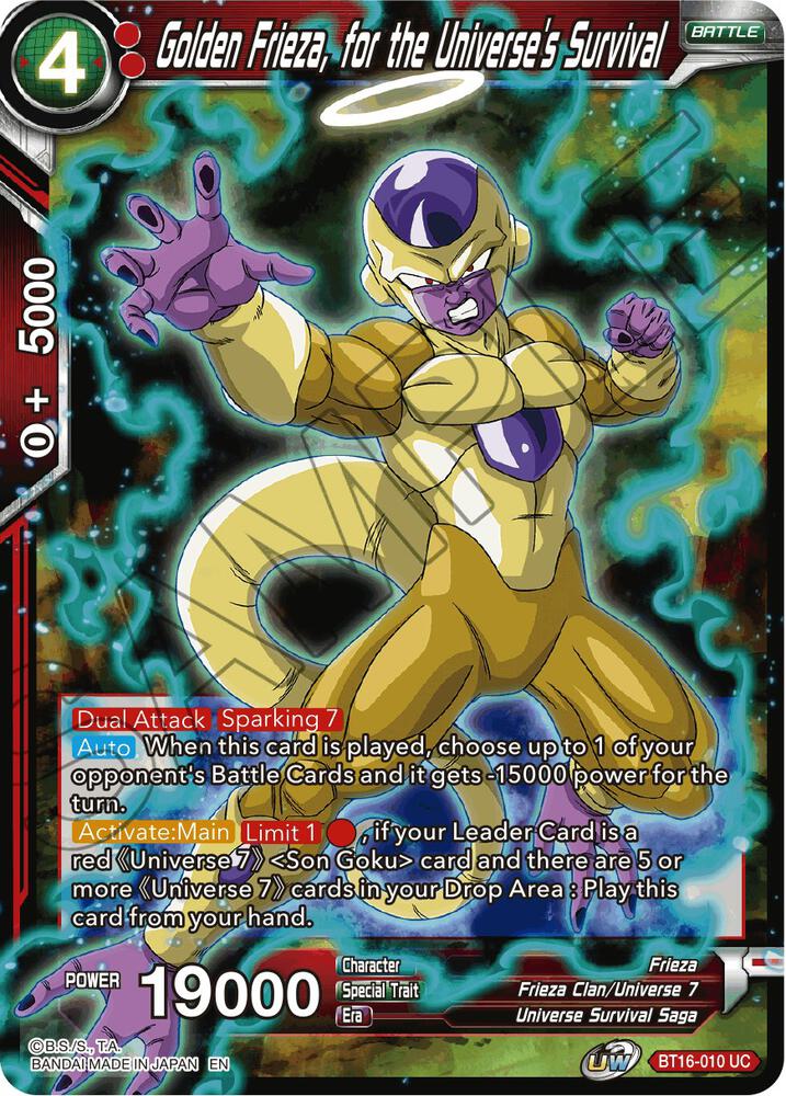 Golden Frieza for the Universes Survival Foil BT16-010 Realm of the Gods Dragonball Super card