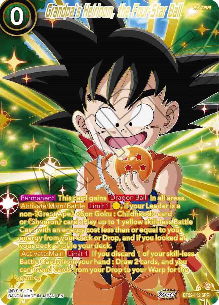 Grandpas Heirloom the Four Star Ball SPR BT22-112 Critical Blow Dragonball Super card