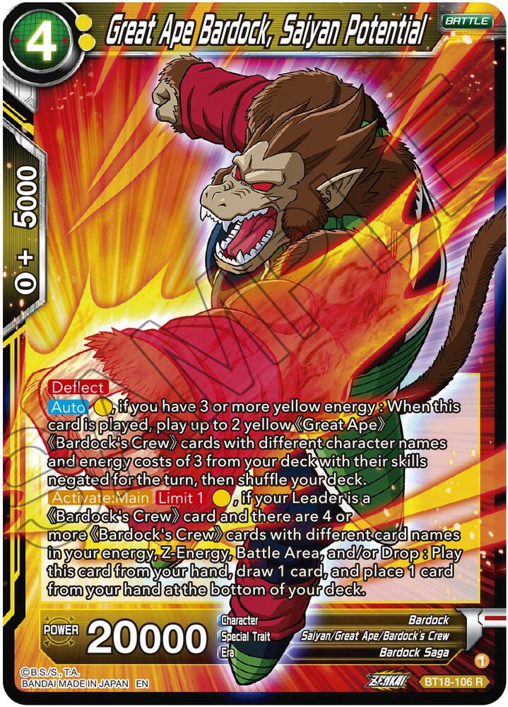 Great Ape Bardock Saiyan Potential Foil BT18-106 Dawn of the Z-Legends Dragonball Super card