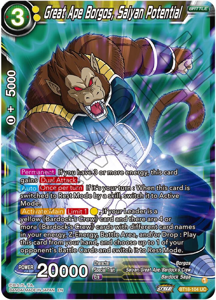 Great Ape Borgos Saiyan Potential Foil BT18-104 Dawn of the Z-Legends Dragonball Super card