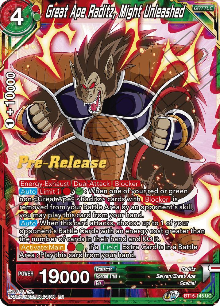 Great Ape Raditz Might Unleashed BT15-145 Saiyan Showdown Pre-Release Cards Dragonball Super card