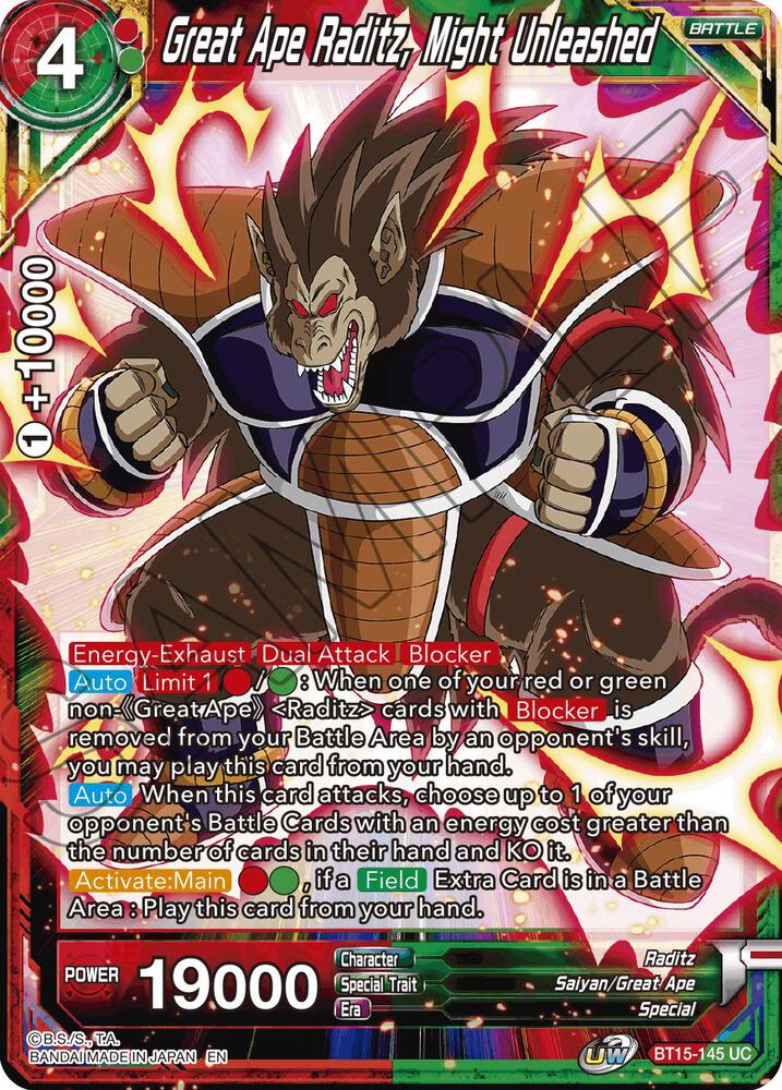 Great Ape Raditz Might Unleashed Foil BT15-145 Saiyan Showdown Dragonball Super card