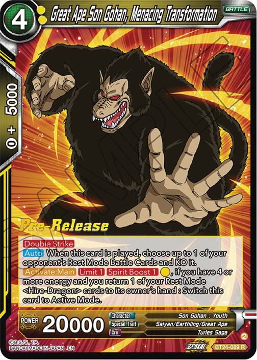 Great Ape Son Gohan Menacing Transformation BT24-089 Beyond Generations Pre-Release Cards Dragonball Super card