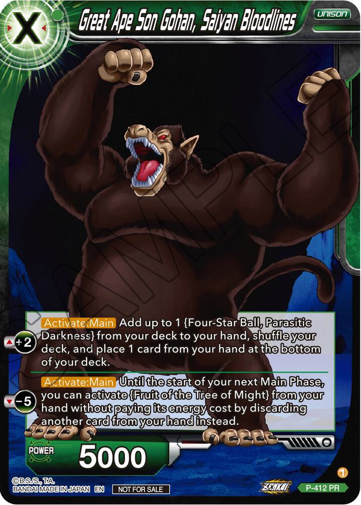 Great Ape Son Gohan Saiyan Bloodlines Zenkai Series Tournament Pack Vol1 P-412 Tournament Promotion Cards Dragonball Super card