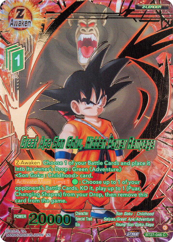 Great Ape Son Goku Hidden Power Rampage Gold Stamped BT27-046 History of Z Dragonball Super card
