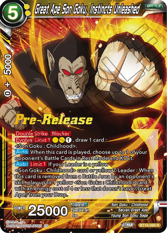 Great Ape Son Goku Instincts Unleashed BT18-096 Dawn of the Z-Legends Pre-Release Cards Dragonball Super card