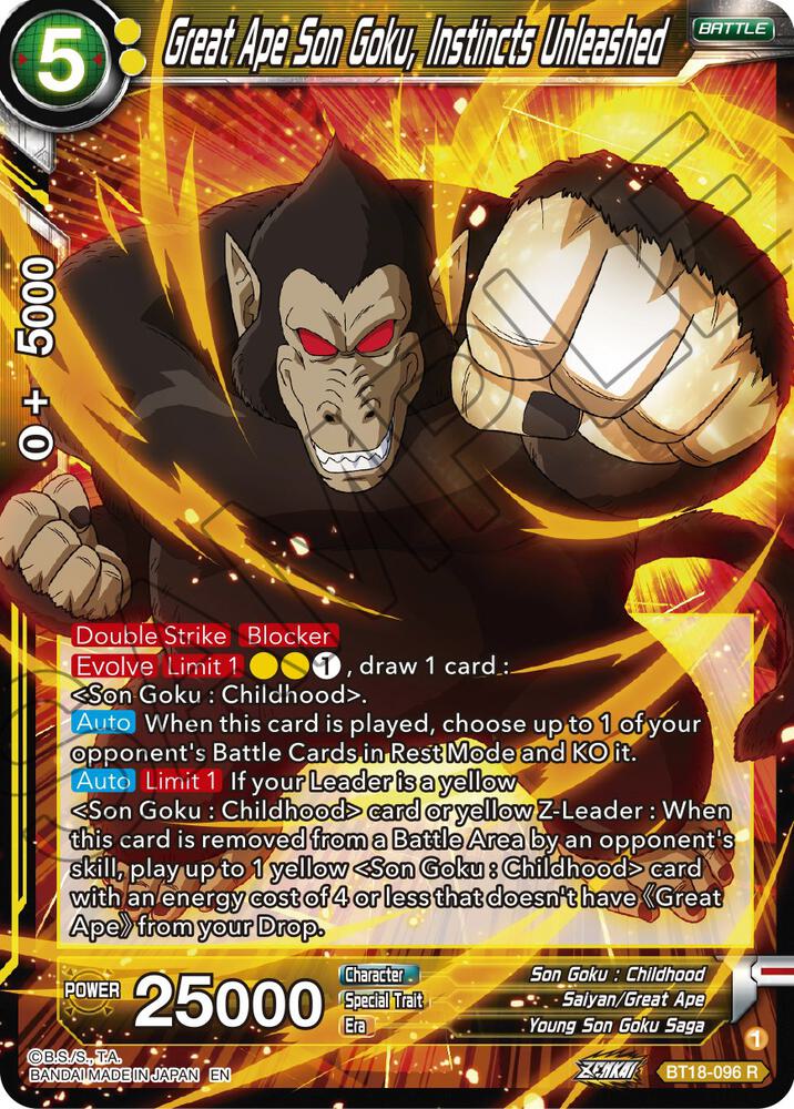 Great Ape Son Goku Instincts Unleashed Foil BT18-096 Dawn of the Z-Legends Dragonball Super card
