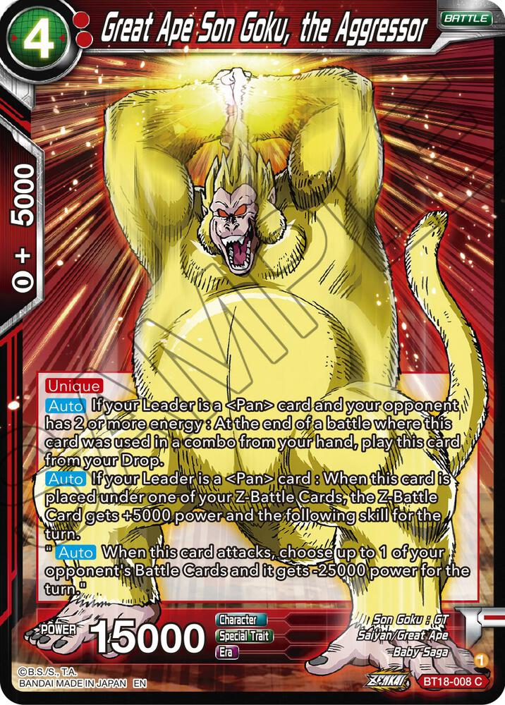 Great Ape Son Goku the Aggressor Foil BT18-008 Dawn of the Z-Legends Dragonball Super card