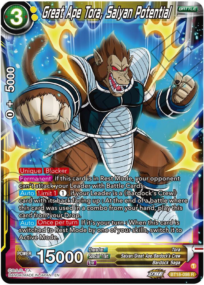 Great Ape Tora Saiyan Potential BT18-098 Dawn of the Z-Legends Dragonball Super card