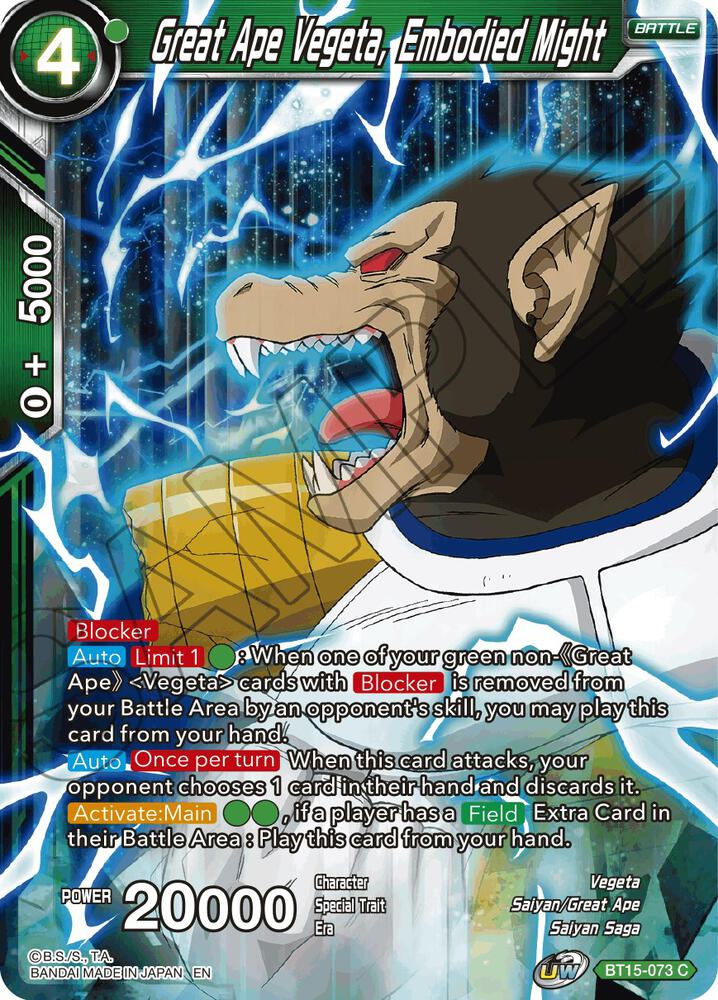 Great Ape Vegeta Embodied Might Foil BT15-073 Saiyan Showdown Dragonball Super card