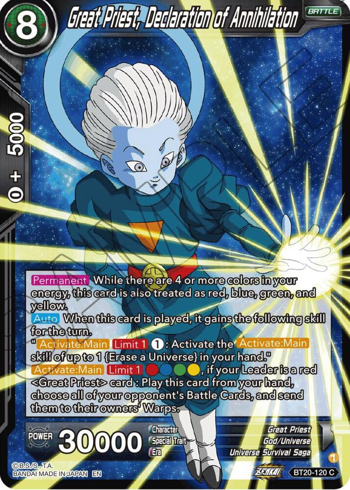 Great Priest Declaration of Annihilation BT20-120 Power Absorbed Dragonball Super card