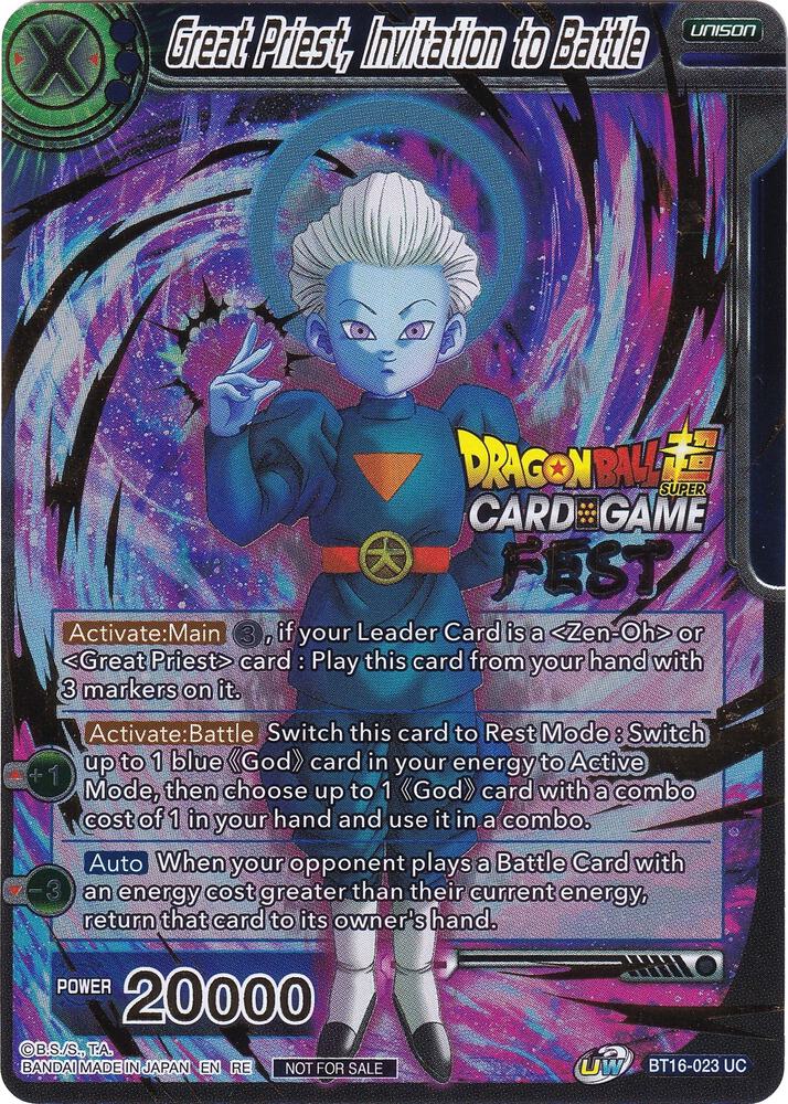 Great Priest Invitation to Battle Card Game Fest 2022 BT16-023 Tournament Promotion Cards Dragonball Super card