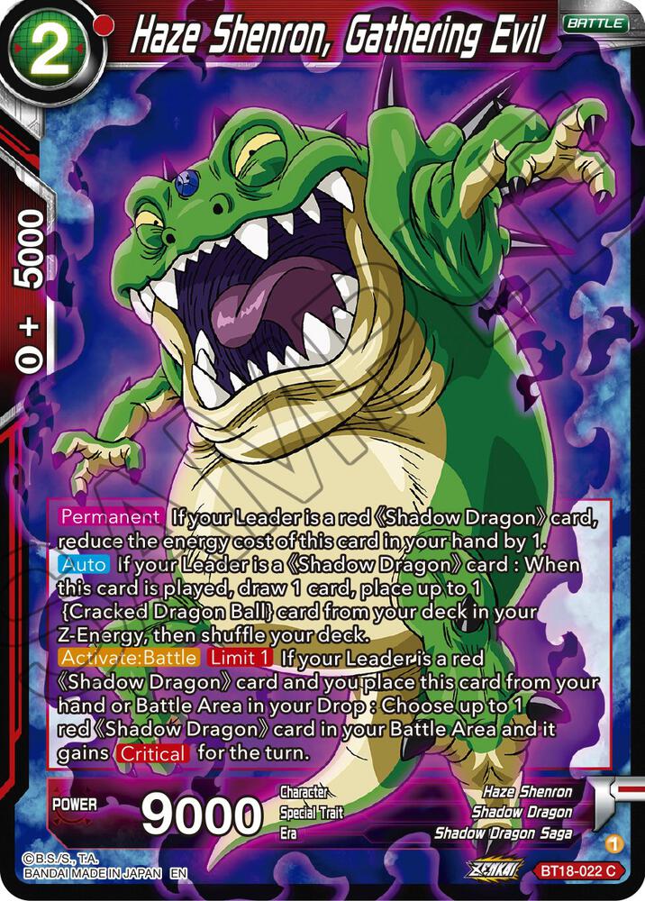 Haze Shenron Gathering Evil Foil BT18-022 Dawn of the Z-Legends Dragonball Super card