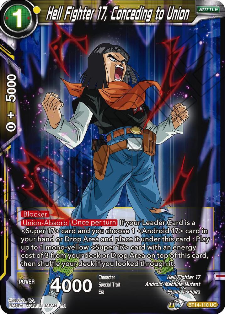 Hell Fighter 17 Conceding to Union Foil BT14-110 Cross Spirits Dragonball Super card
