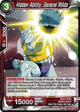 Hidden Ability General Rilldo BT3-020 Cross Worlds Dragonball Super card