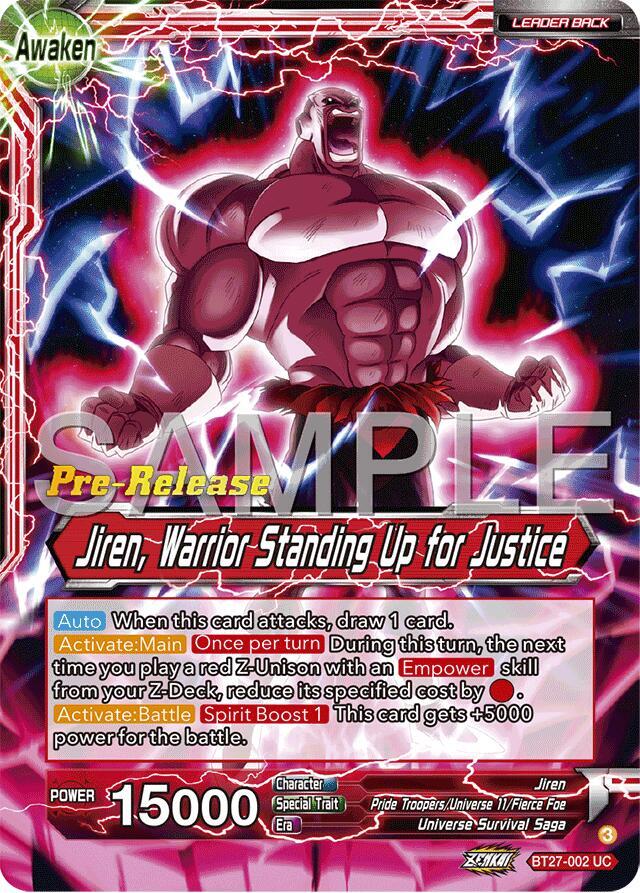 Jiren Jiren Warrior Standing Up for Justice BT27-002 History of Z Pre-Release Cards Dragonball Super card