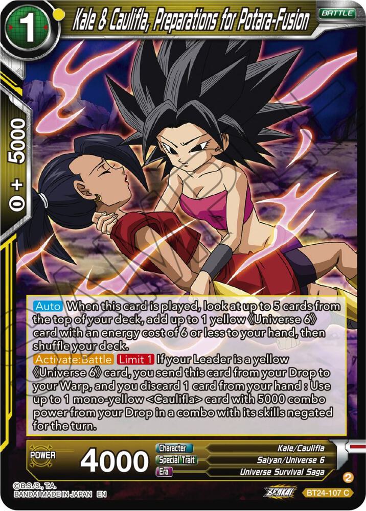 Kale and Caulifla Preparations for Potara Fusion BT24-107 Beyond Generations Dragonball Super card