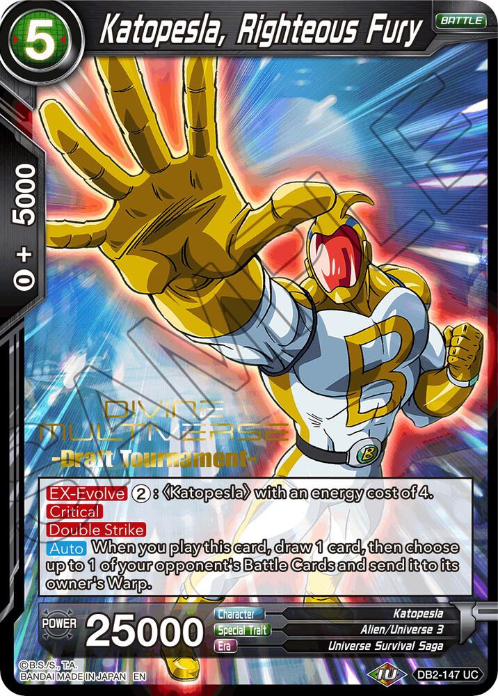 Katopesla Righteous Fury Divine Multiverse Draft Tournament DB2-147 Tournament Promotion Cards Dragonball Super card