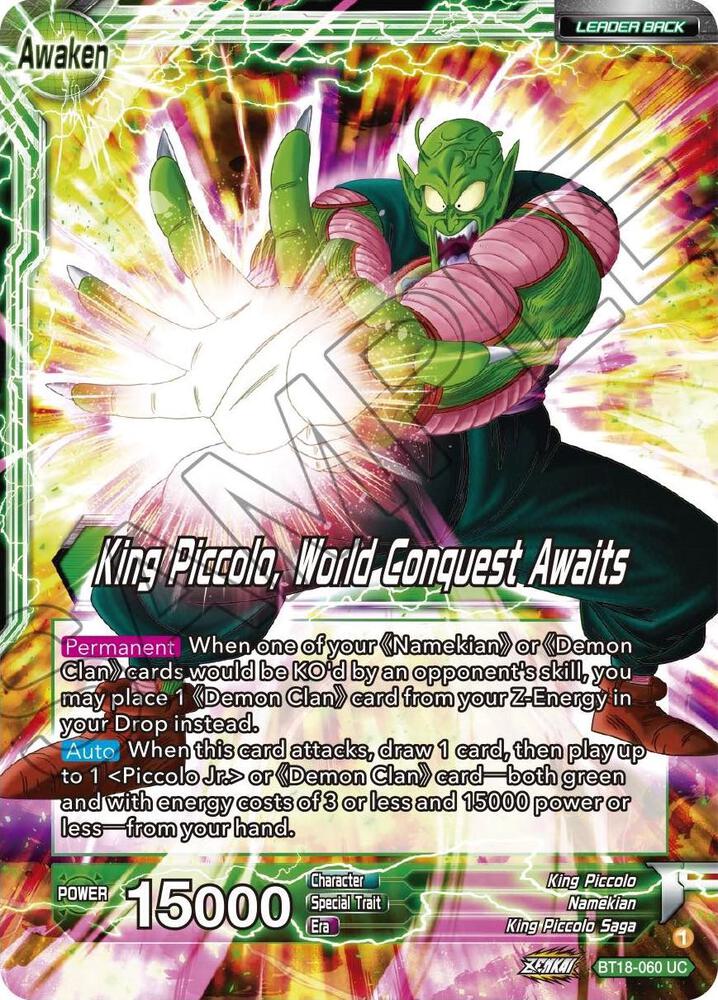 King Piccolo King Piccolo World Conquest Awaits BT18-060 Dawn of the Z-Legends Dragonball Super card