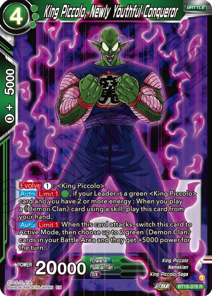King Piccolo Newly Youthful Conqueror BT18-078 Dawn of the Z-Legends Dragonball Super card