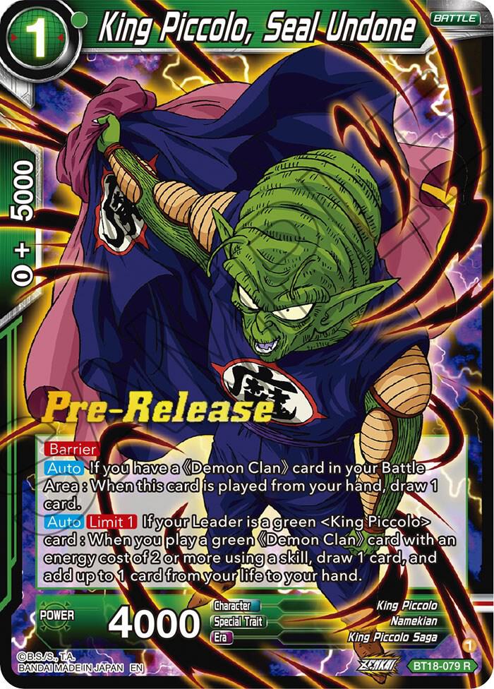 King Piccolo Seal Undone BT18-079 Dawn of the Z-Legends Pre-Release Cards Dragonball Super card