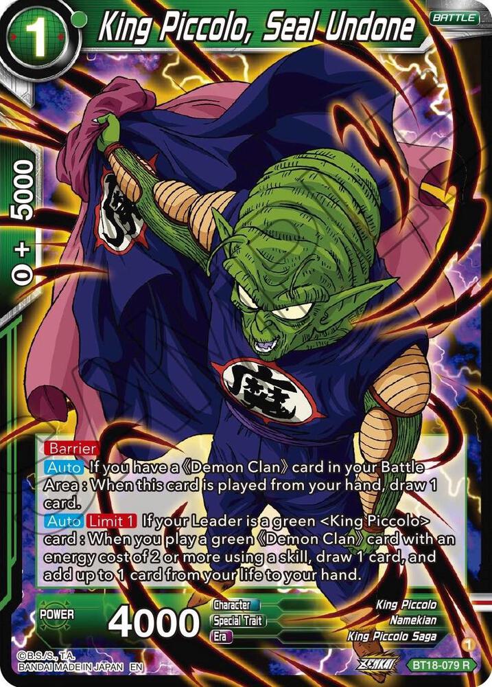 King Piccolo Seal Undone BT18-079 Dawn of the Z-Legends Dragonball Super card