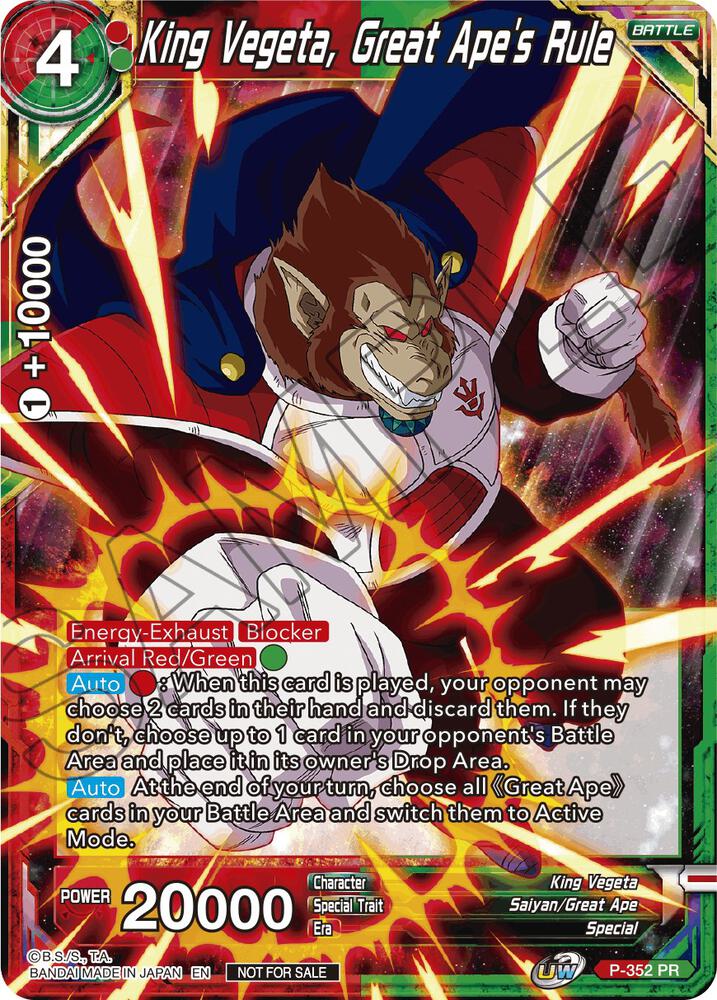 King Vegeta Great Apes Rule P-352 Tournament Promotion Cards Dragonball Super card