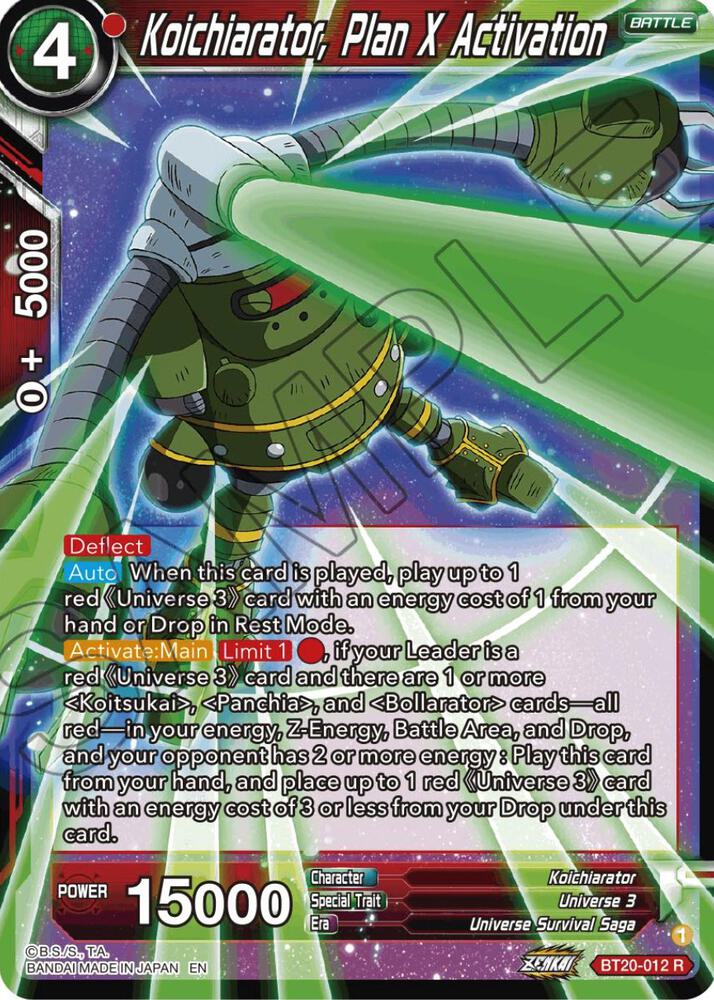 Koichiarator Plan X Activation Foil BT20-012 Power Absorbed Dragonball Super card