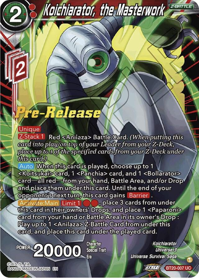 Koichiarator the Masterwork BT20-007 Power Absorbed Pre-Release Cards Dragonball Super card