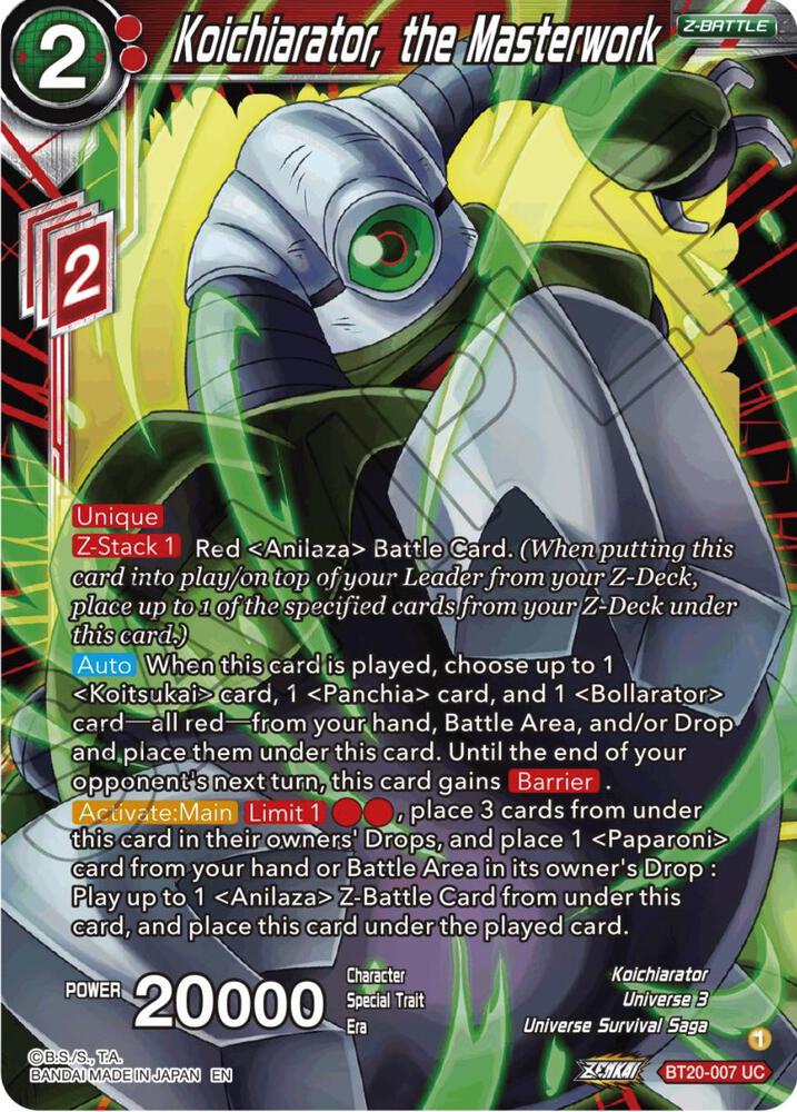 Koichiarator the Masterwork BT20-007 Power Absorbed Dragonball Super card