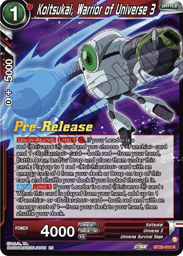 Koitsukai Warrior of Universe 3 BT20-015 Power Absorbed Pre-Release Cards Dragonball Super card