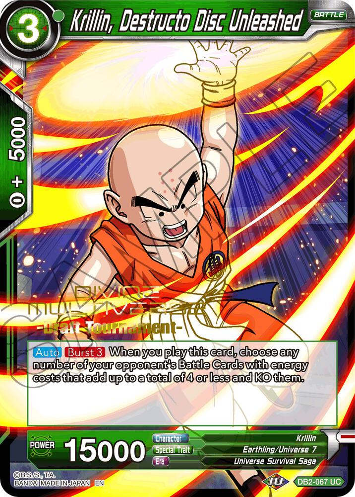 Krillin Destructo Disc Unleashed Divine Multiverse Draft Tournament DB2-067 Tournament Promotion Cards Dragonball Super card