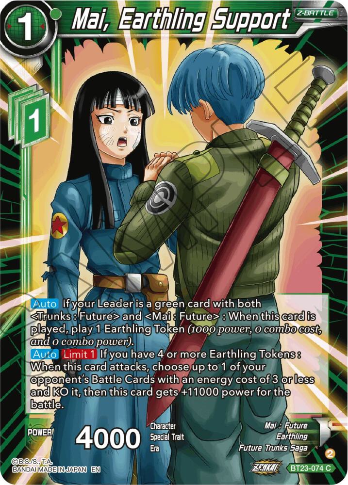 Mai Earthling Support BT23-074 Perfect Combination Dragonball Super card
