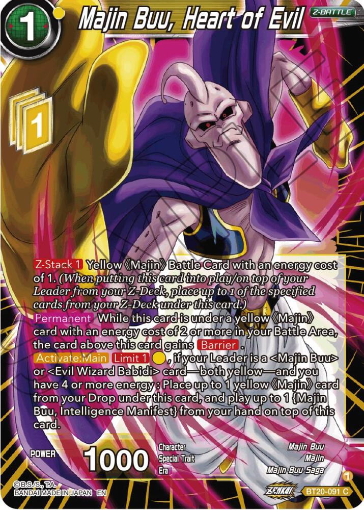 Majin Buu Heart of Evil Foil BT20-091 Power Absorbed Dragonball Super card