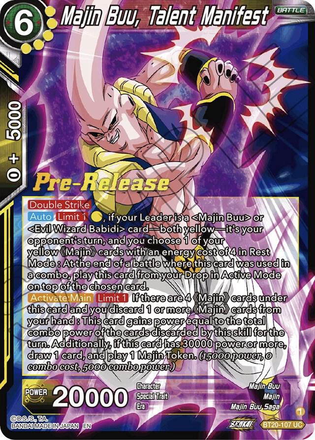 Majin Buu Talent Manifest BT20-107 Power Absorbed Pre-Release Cards Dragonball Super card