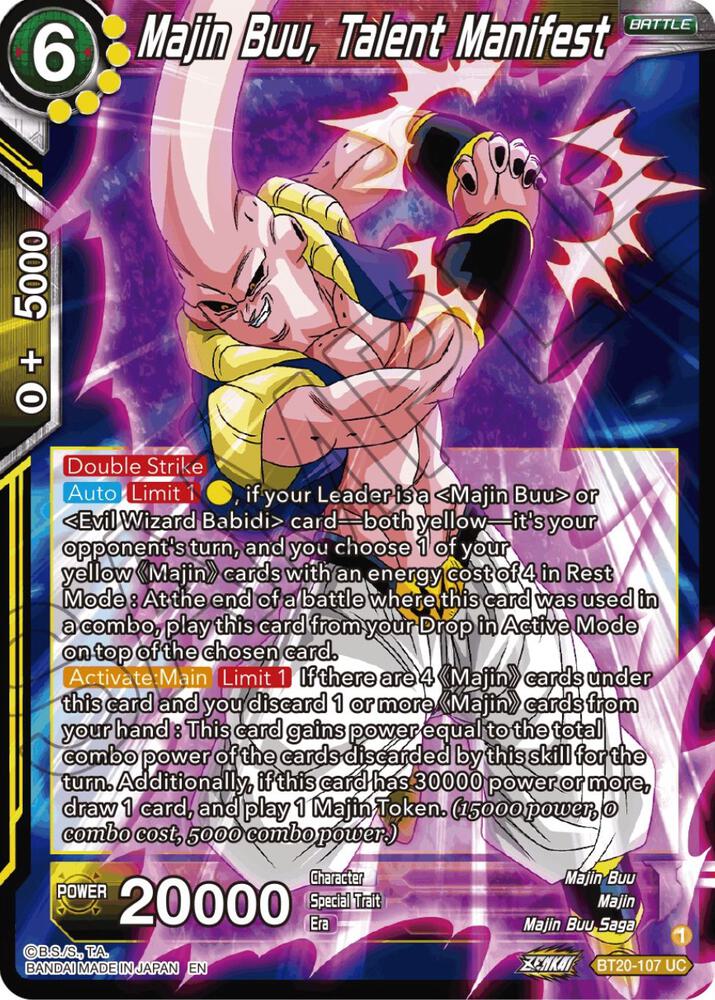 Majin Buu Talent Manifest Foil BT20-107 Power Absorbed Dragonball Super card