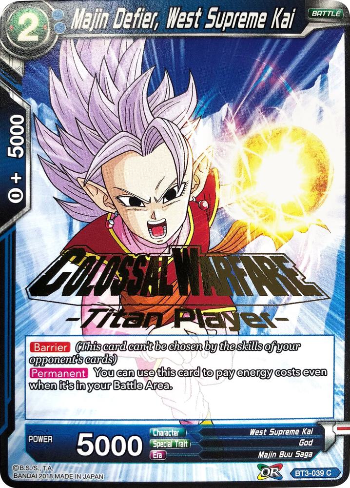 Majin Defier West Supreme Kai Titan Player Stamped BT3-039 Tournament Promotion Cards Dragonball Super card