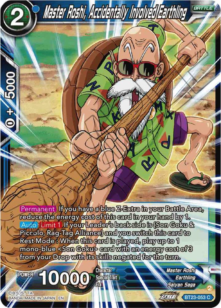 Master Roshi Accidentally Involved Earthling BT23-053 Perfect Combination Dragonball Super card