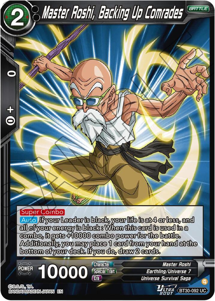 Master Roshi Backing Up Comrades BT30-092 Three Glorious Fighters Dragonball Super card