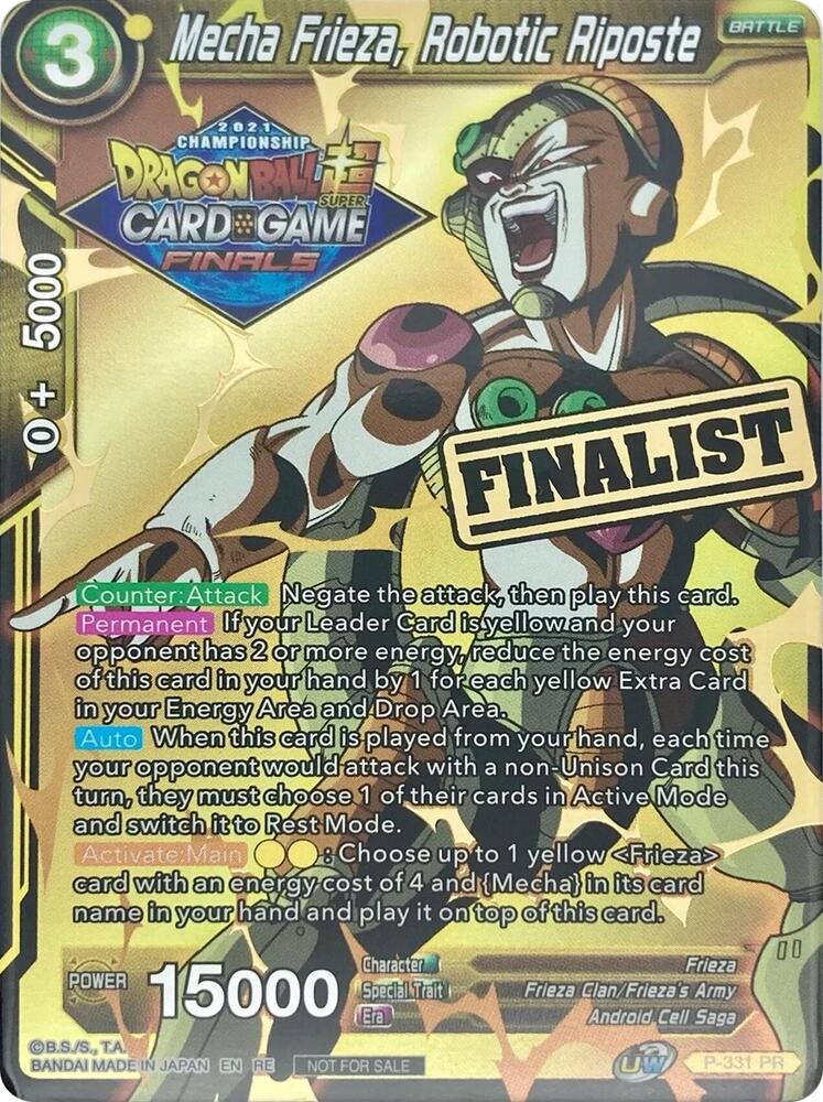 Mecha Frieza Robotic Riposte Championship 2021 Vault Set Finalist Gold Stamped P-331 Promotion Cards Dragonball Super card