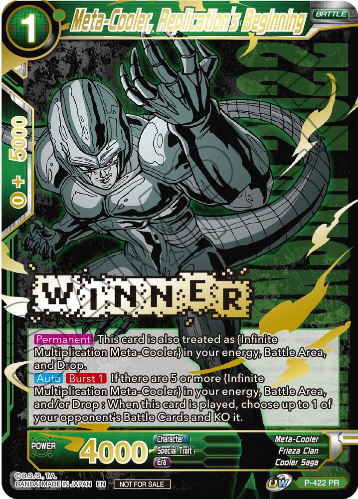 Meta Cooler Replications Beginning Championship Pack 2022 Vol2 Winner Gold Stamped P-422 Promotion Cards Dragonball Super card