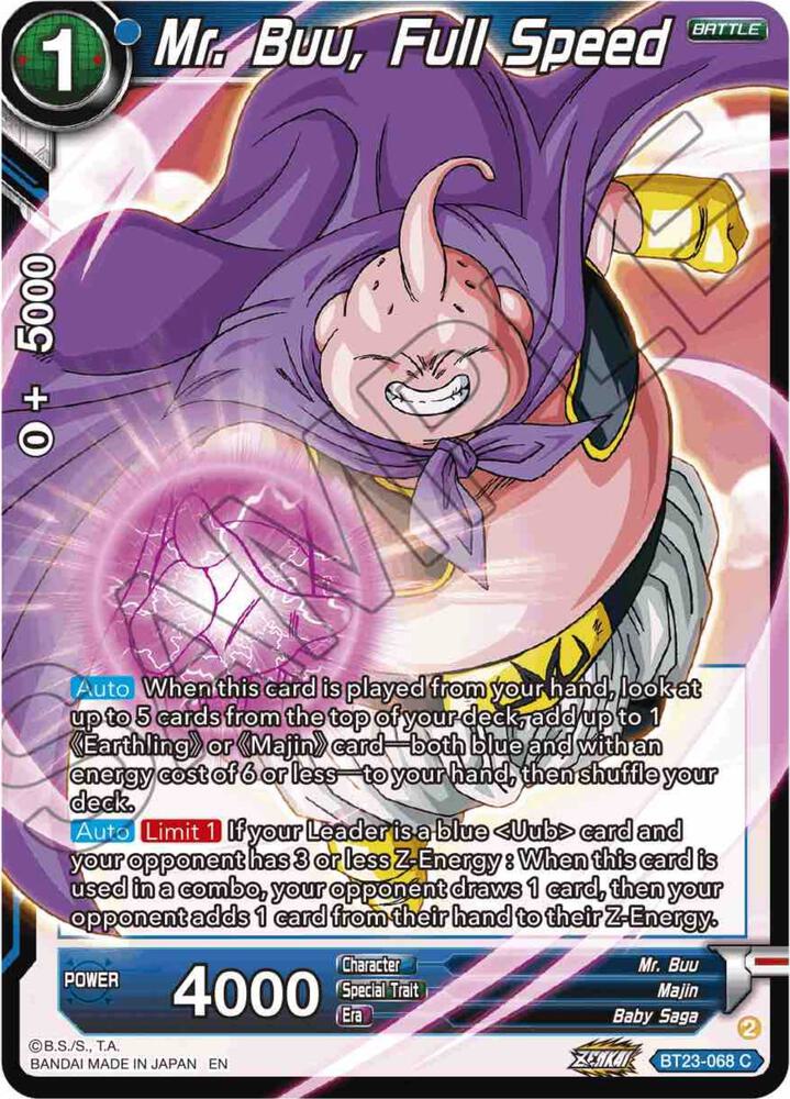 Mr Buu Full Speed Foil BT23-068 Perfect Combination Dragonball Super card